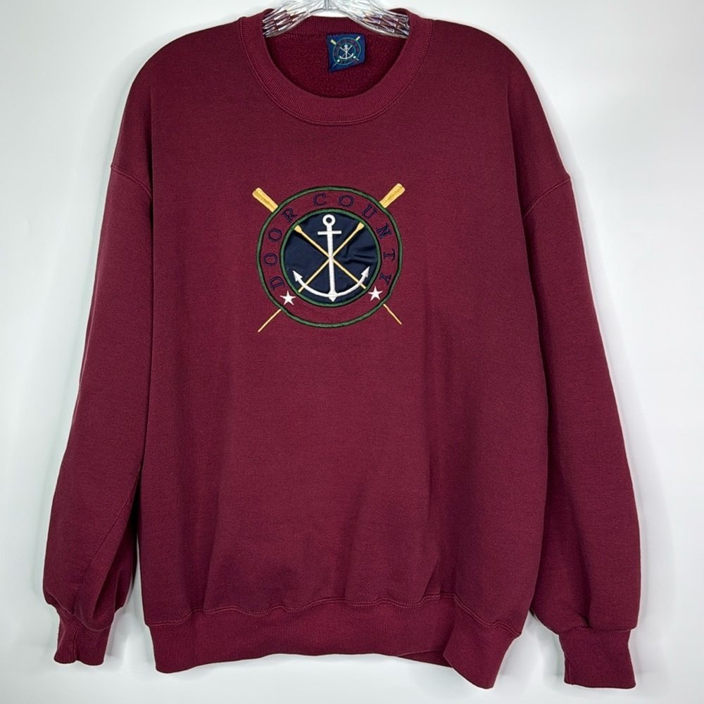 Vintage Oarsman Door County Burgundy Crewneck Sweatshirt Size XL